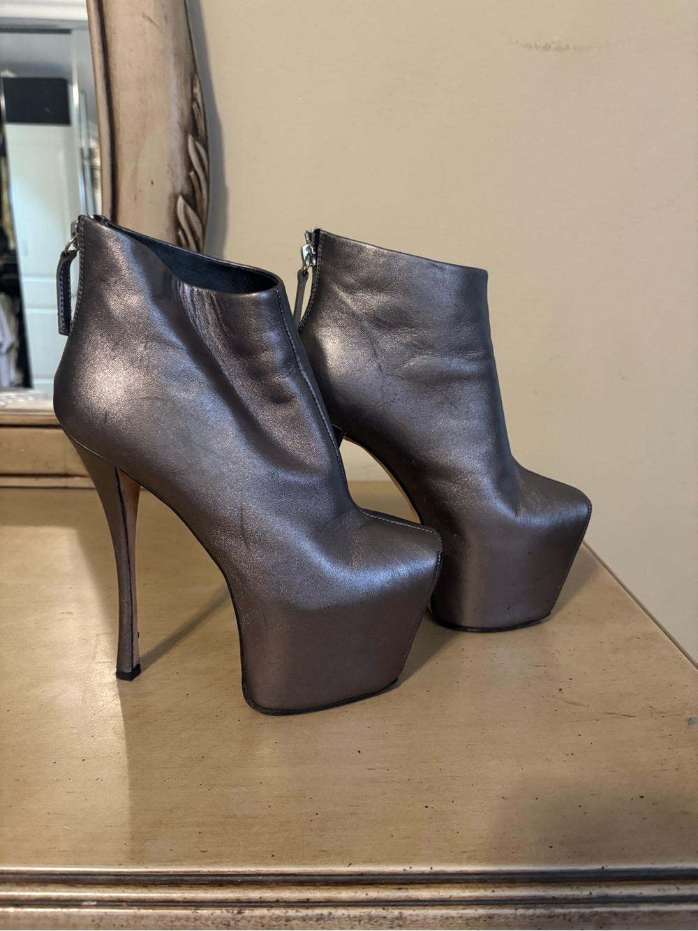 Giuseppe Zanotti Metallic Gray Platform Ankle Boots